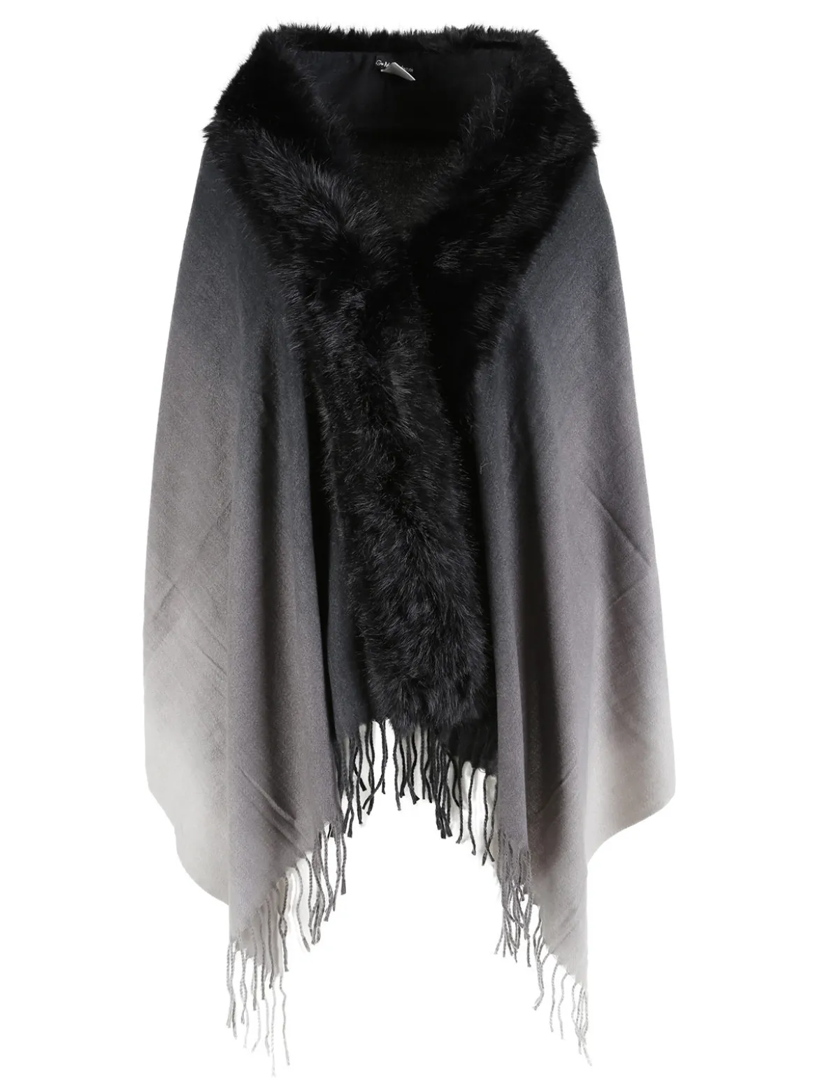 Gian Marco Venturi Mantella donna con scollo in ecopelliccia e frange - nero