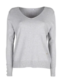 Gian Marco Venturi Pullover donna in maglia scollo a V con bottoni gioiello sui polsini
