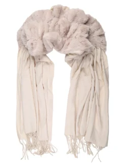 Gian Marco Venturi Sciarpa donna con ecopelliccia e frange - beige