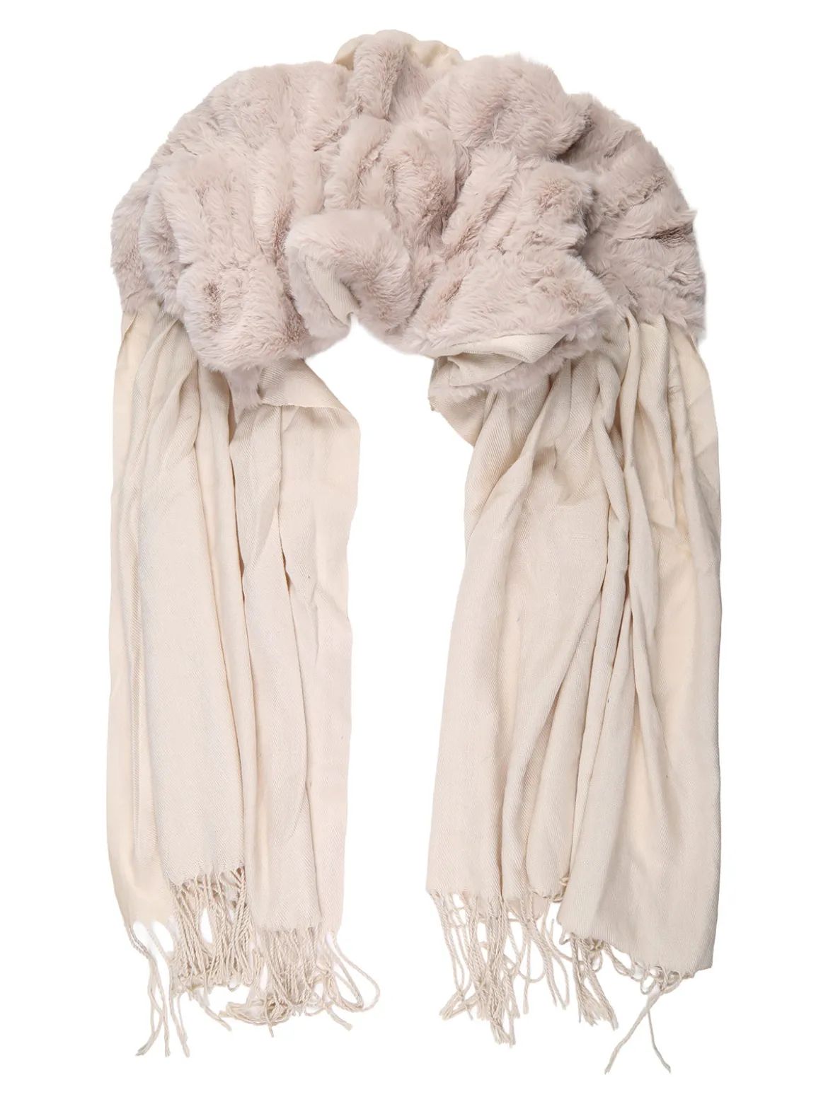 Gian Marco Venturi Sciarpa donna con ecopelliccia e frange - beige