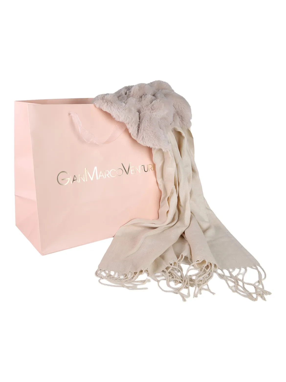 Gian Marco Venturi Sciarpa donna con ecopelliccia e frange - beige