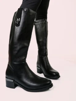Gian Marco Venturi Stivali donna minimal in ecopelle con tacco largo - nero