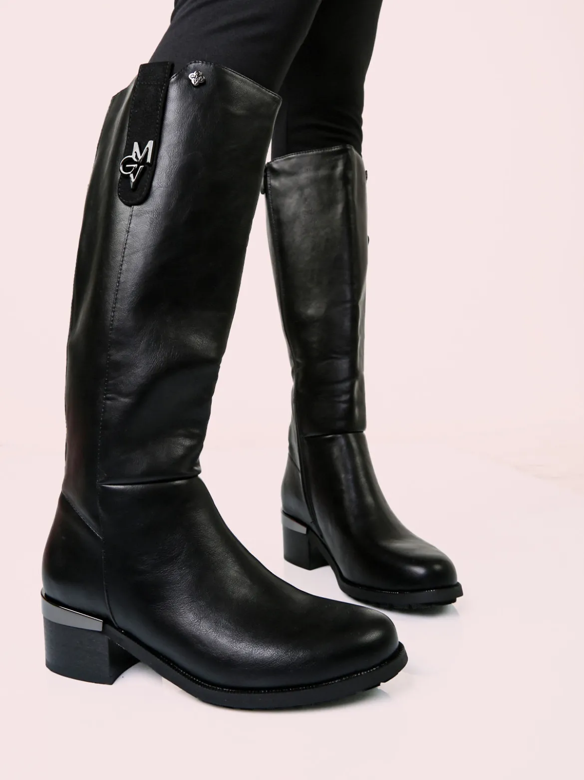 Gian Marco Venturi Stivali donna minimal in ecopelle con tacco largo - nero