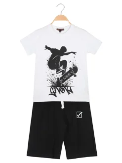 Givova Completo corto da ragazzo 2 pezzi in cotone con t-shirt e bermuda - bianco