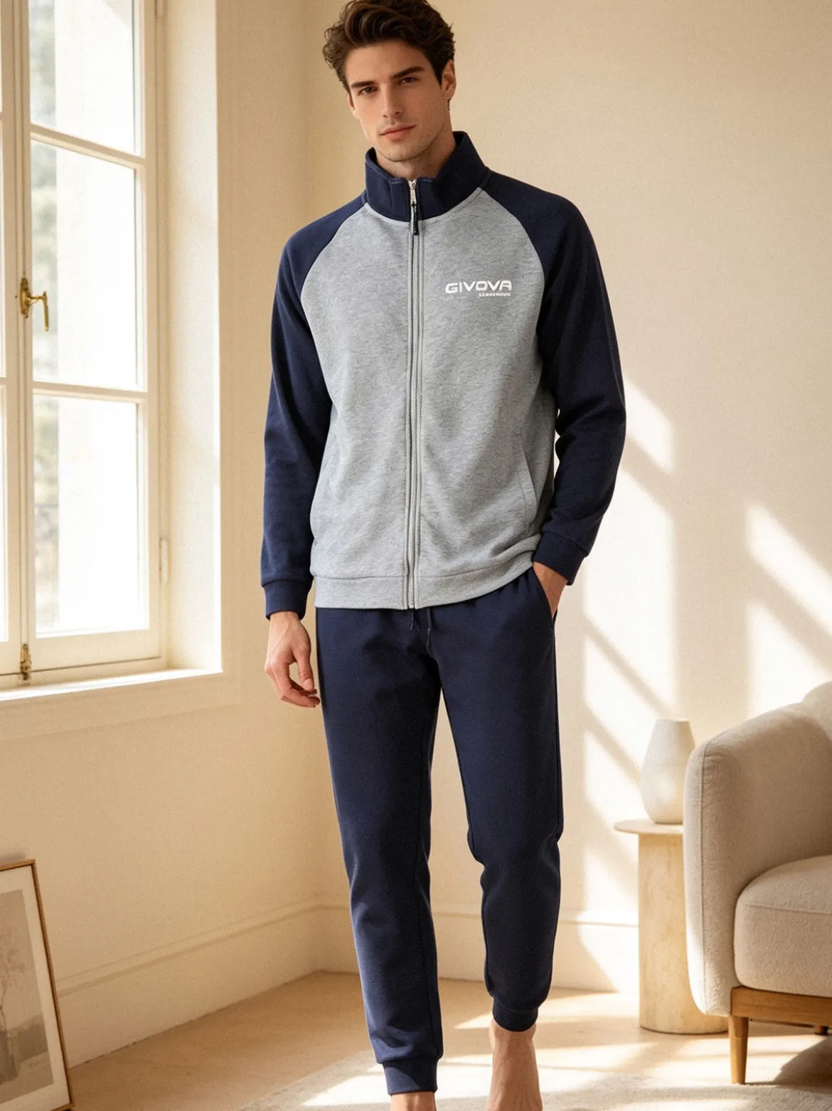 Givova Completo tuta felpata da uomo 2 pezzi full zip - grigio