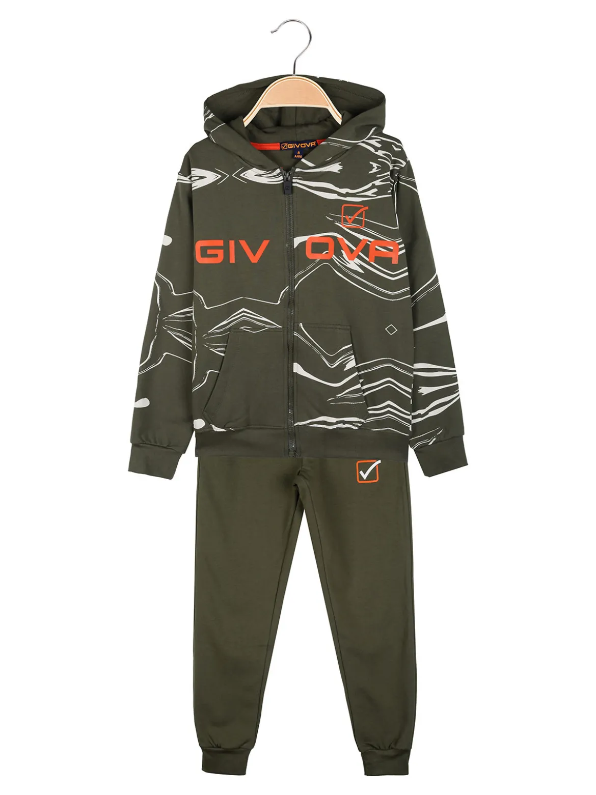 Givova Completo tuta 2 pezzi da ragazzo con cappuccio e zip - militare