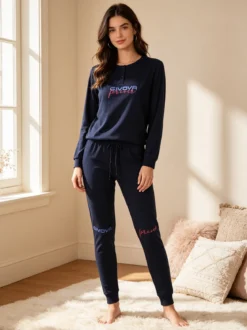Givova Pigiama donna in cotone interlock con stampa - blu scuro