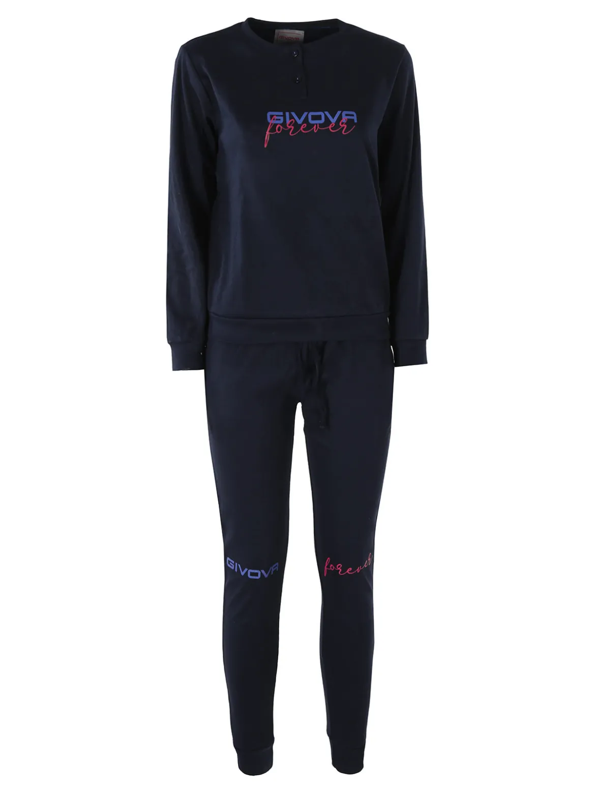 Givova Pigiama donna in cotone interlock con stampa - blu scuro
