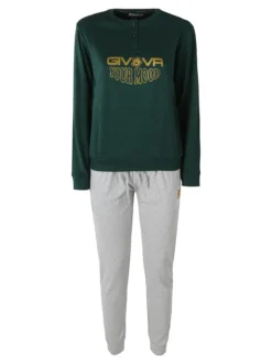 Givova Pigiama lungo da donna in cotone interlock con stampa - verde