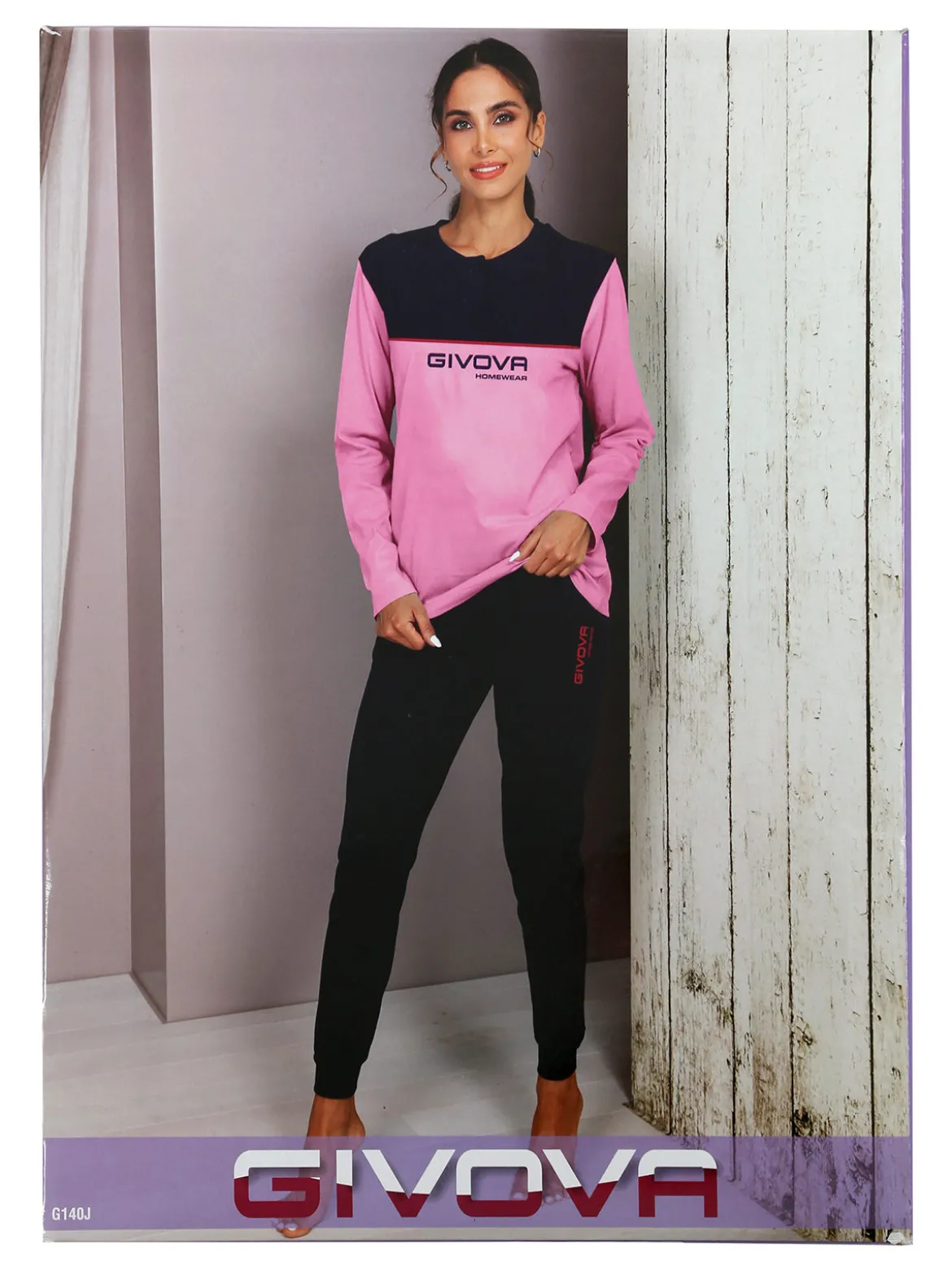 Givova Pigiama lungo da donna in misto cotone - fucsia