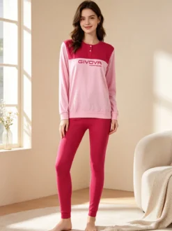Givova Pigiama lungo da donna in misto cotone - fucsia