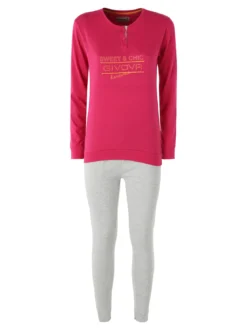 Givova Pigiama lungo da donna in misto cotone jersey - fucsia