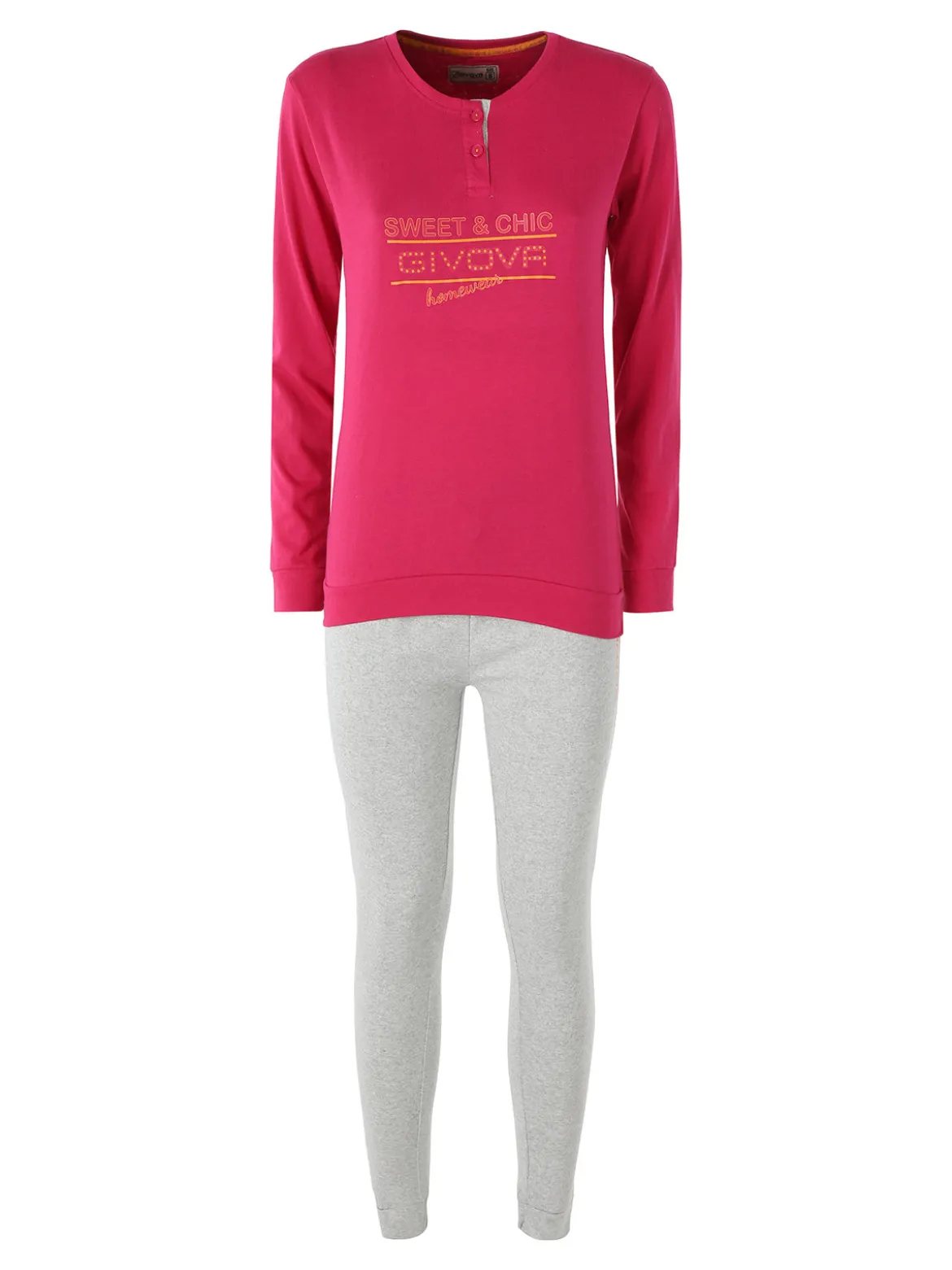 Givova Pigiama lungo da donna in misto cotone jersey - fucsia