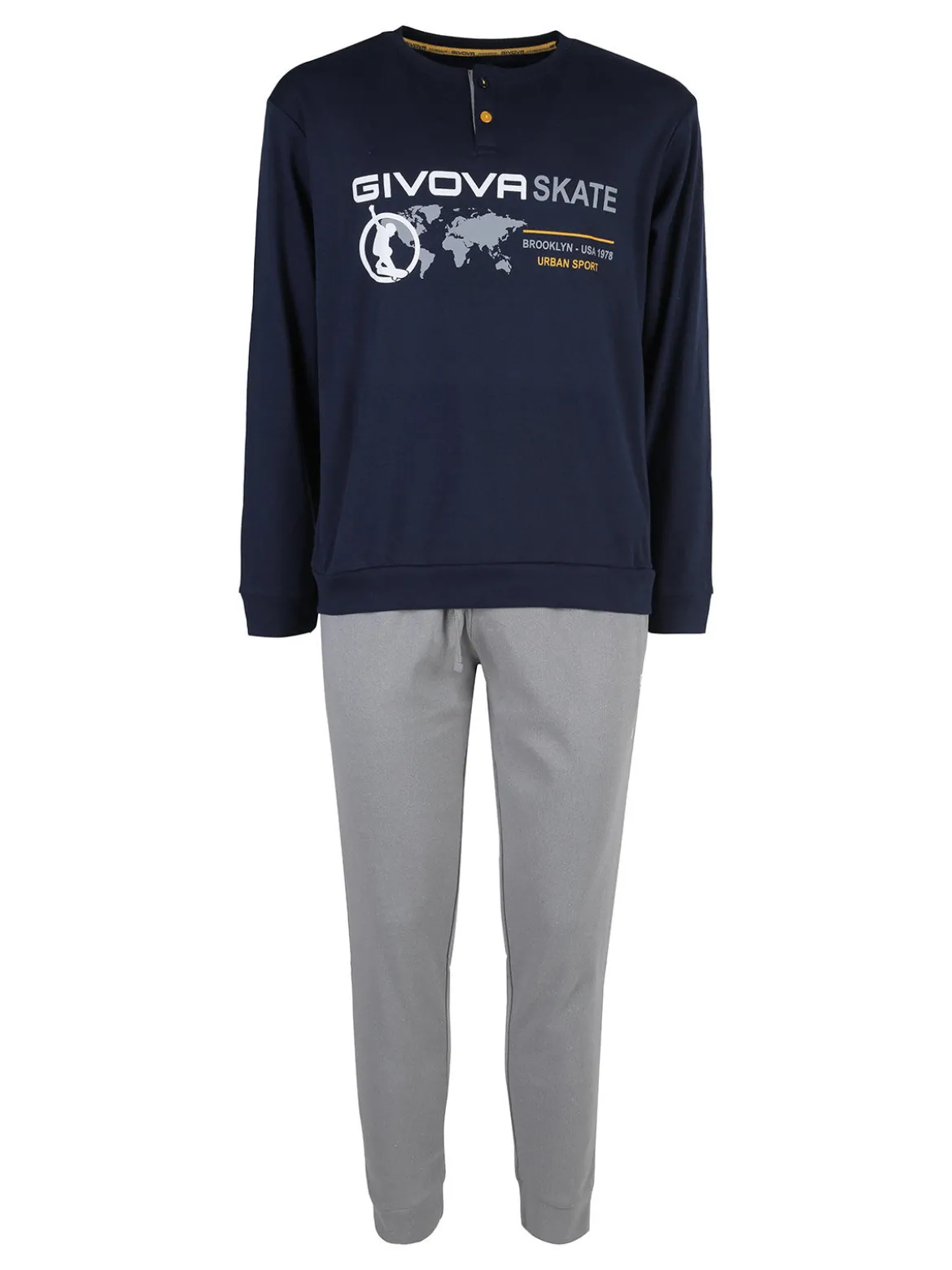 Givova Pigiama lungo da uomo in misto cotone interlock - blu scuro