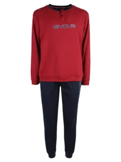 Givova Pigiama lungo da uomo in misto cotone interlock - bordeaux