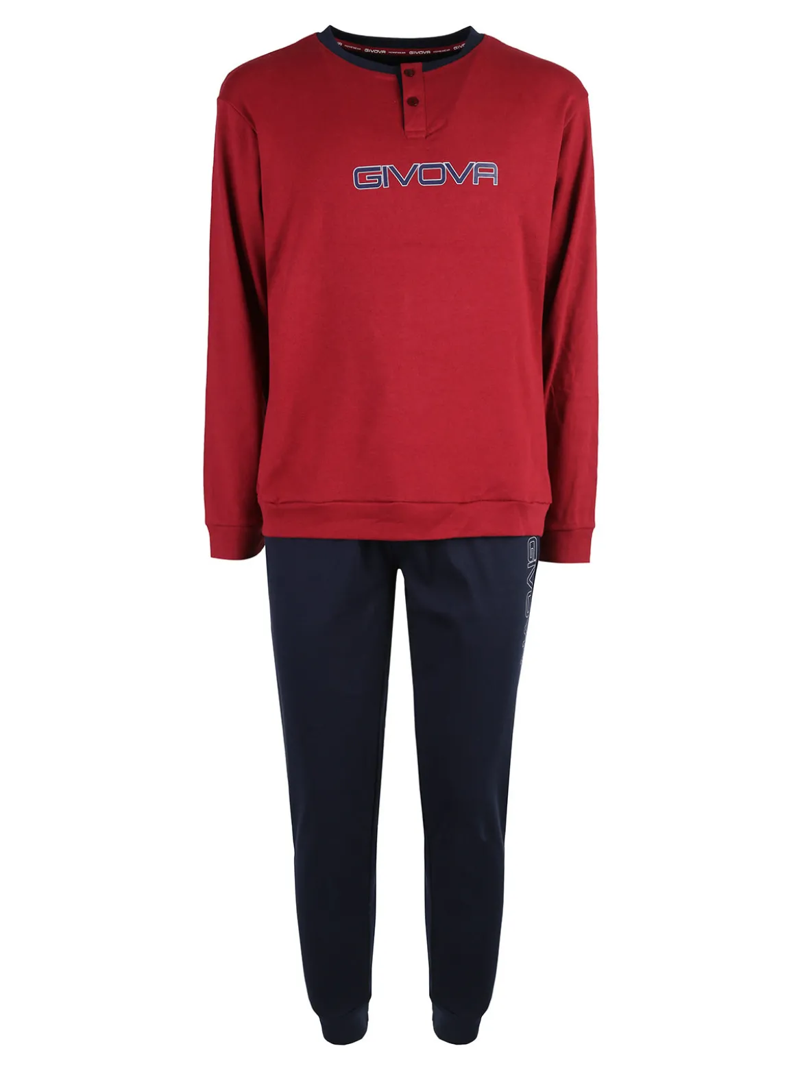 Givova Pigiama lungo da uomo in misto cotone interlock - bordeaux