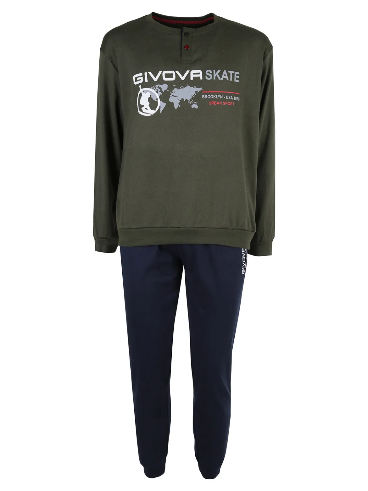 Givova Pigiama lungo da uomo in misto cotone interlock - militare