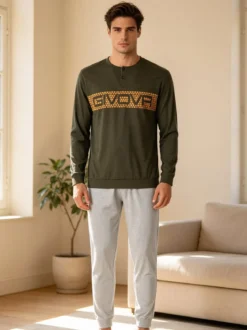 Givova Pigiama lungo da uomo in misto cotone - militare