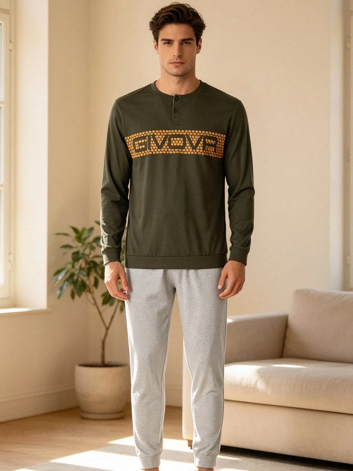 Givova Pigiama lungo da uomo in misto cotone - militare