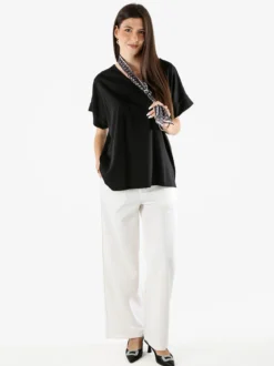 Glad Origin Maxi blusa donna a maniche corte con scollo a V - nero