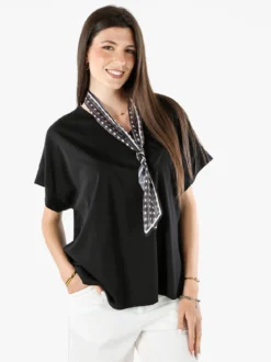 Glad Origin Maxi blusa donna a maniche corte con scollo a V - nero