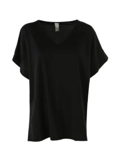 Glad Origin Maxi blusa donna a maniche corte con scollo a V - nero