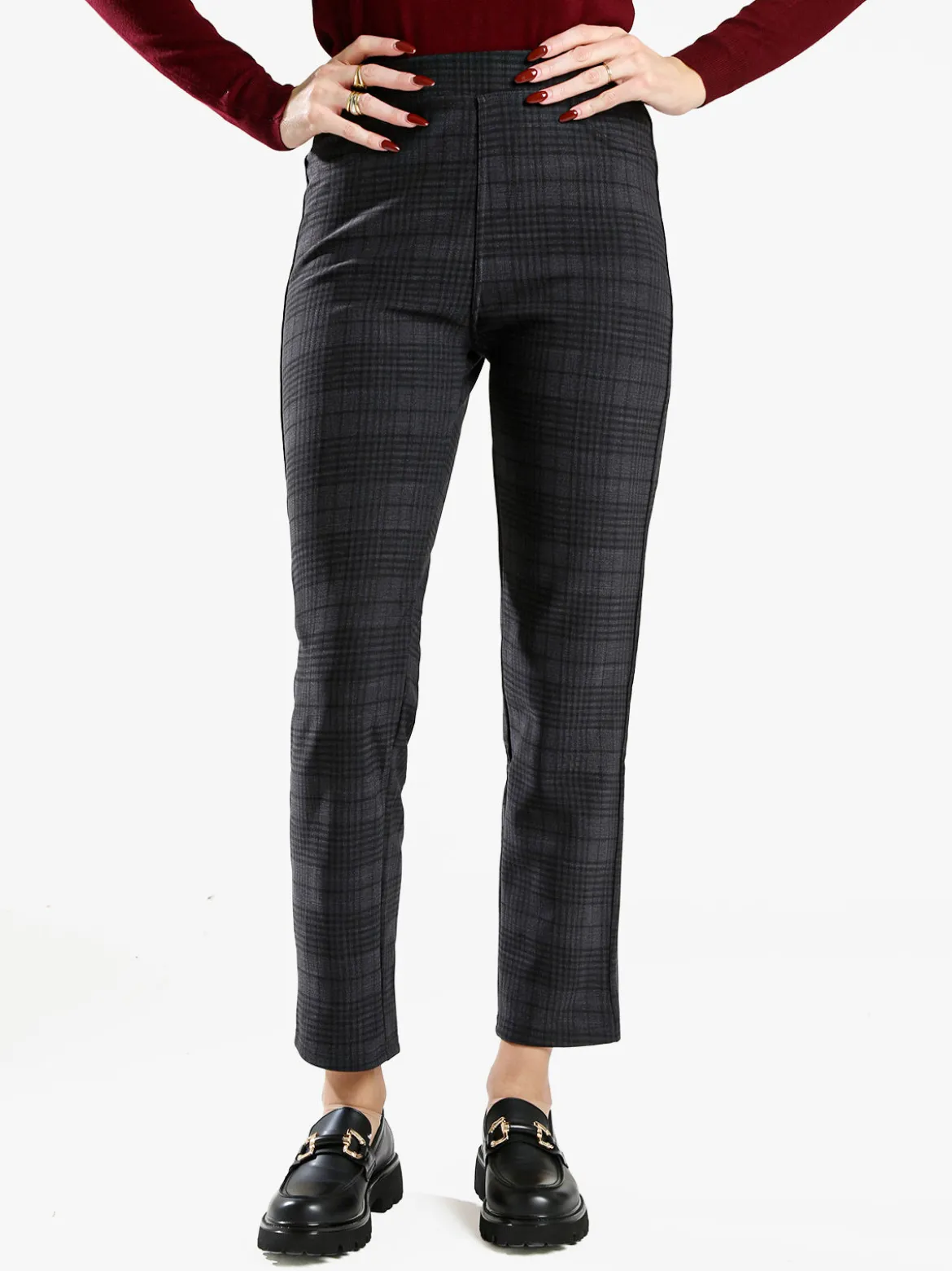 Gladys Leggings donna in pied de poule con interno in pile - blu scuro