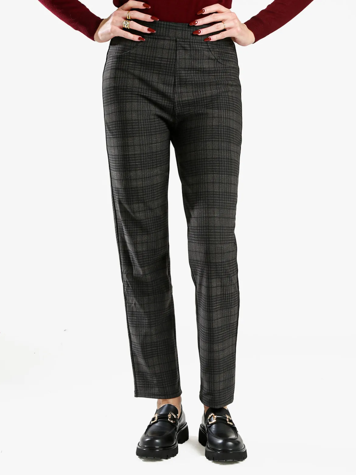 Gladys Leggings donna in pied de poule con interno in pile - grigio scuro