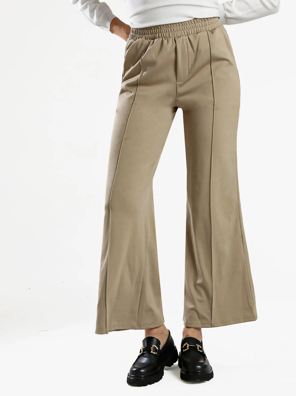 Gladys Pantaloni donna a gamba larga con interno in pile - sabbia