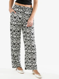 Gladys Pantaloni donna in cotone a gamba larga con coulisse e stampe - multicolore