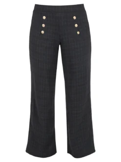Gladys Pantaloni donna scozzesi a gamba larga con bottoni decorativi e interno in pile - blu scuro
