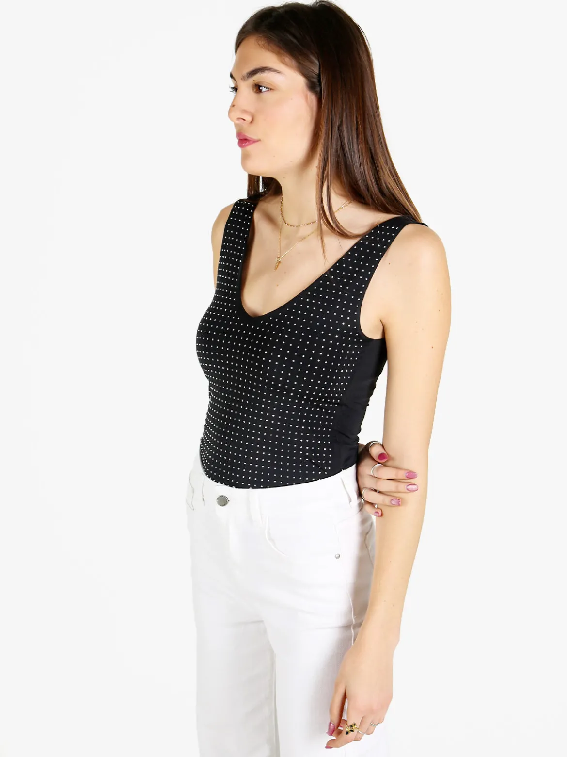Gondola Blu Body donna smanicato con strass