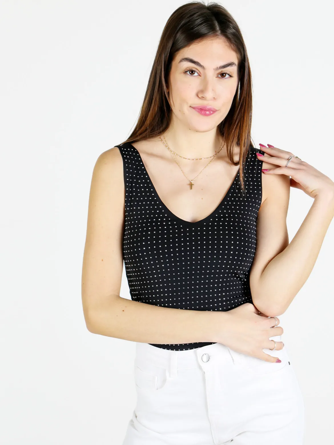Gondola Blu Body donna smanicato con strass