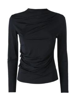 Gondola Blu Maglia donna accollata a maniche lunghe con drappeggio laterale - oliva