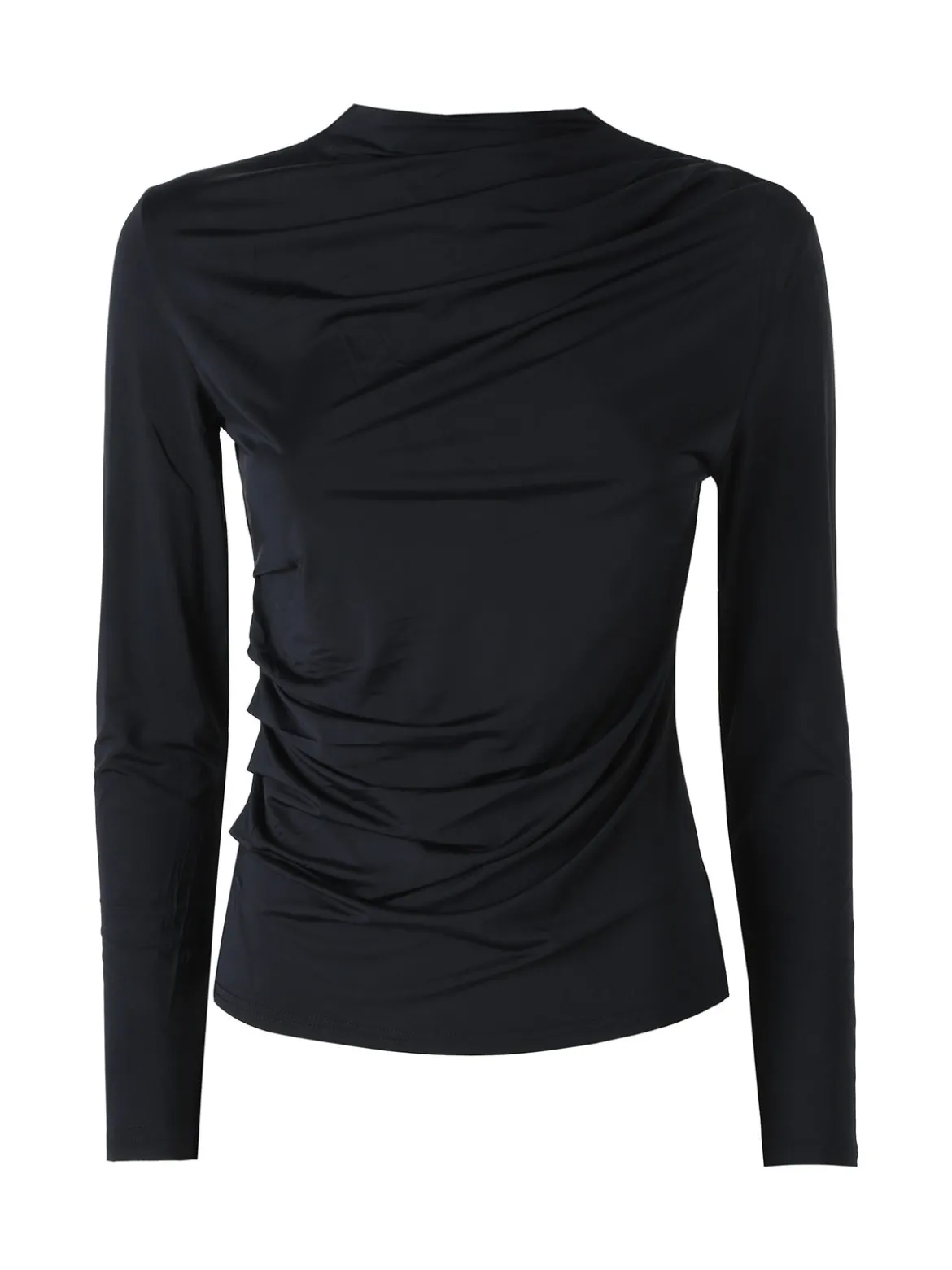 Gondola Blu Maglia donna accollata a maniche lunghe con drappeggio laterale - oliva