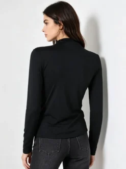Gondola Blu Maglia donna accollata a maniche lunghe con drappeggio laterale - oliva
