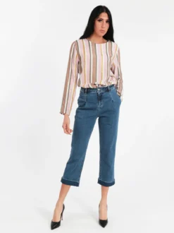 Griffai Jeans donna baggy con risvolti
