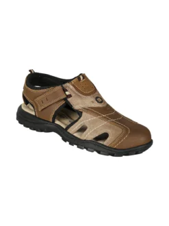 Grisport Sandali in pelle da uomo con cinturini a strappo e puntale chiuso - marrone