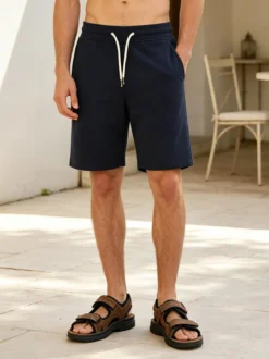 Guy Bermuda da uomo in felpa con coulisse - blu scuro