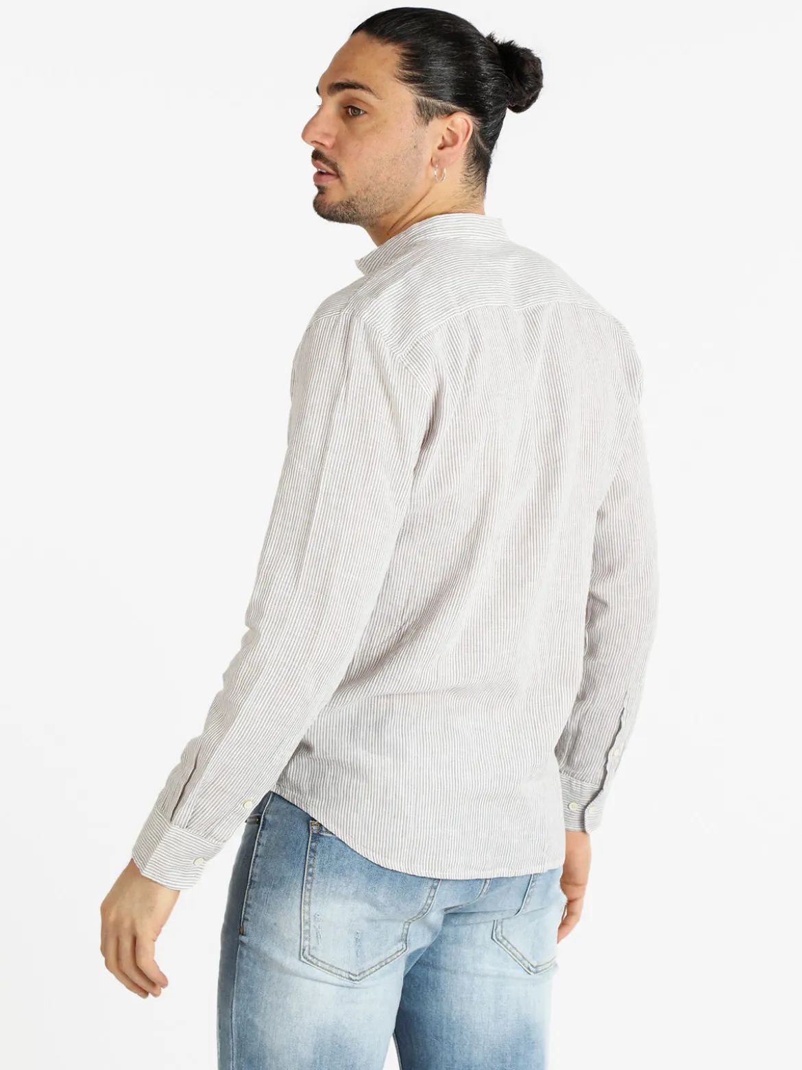 Guy Camicia alla coreana da uomo misto lino