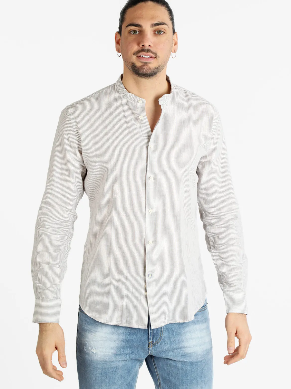 Guy Camicia alla coreana da uomo misto lino