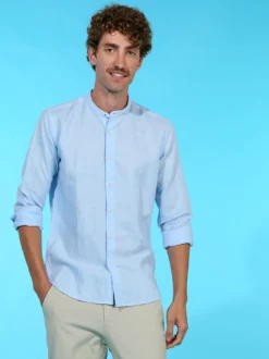 Guy Camicia da uomo alla coreana in misto lino