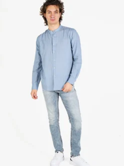 Guy Camicia da uomo alla coreana in misto lino