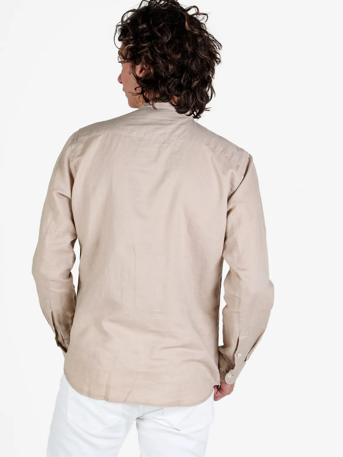 Guy Camicia da uomo alla coreana in misto lino
