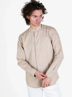 Guy Camicia da uomo alla coreana in misto lino