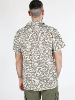 Guy Camicia da uomo in misto lino a maniche corte con stampa disegni