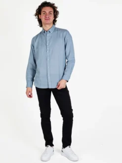 Guy Camicia da uomo in misto lino a maniche lunghe
