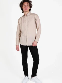 Guy Camicia da uomo in misto lino a maniche lunghe