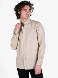 Guy Camicia da uomo in misto lino a maniche lunghe