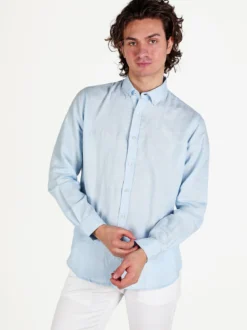 Guy Camicia da uomo in misto lino a maniche lunghe